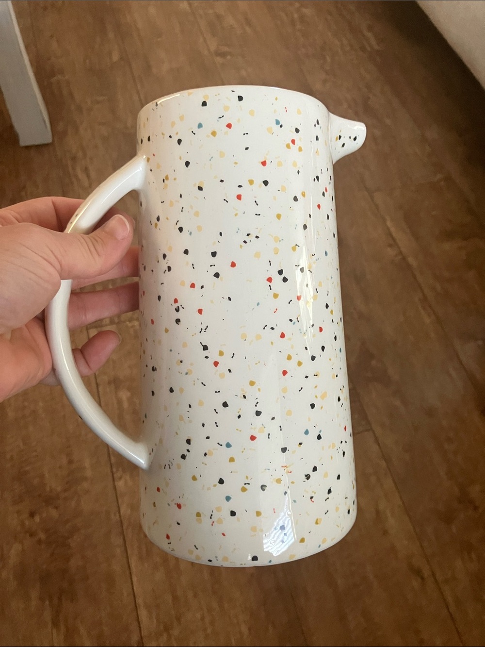 Fall Speckled White Ceramic Pitcher with Multicolor Confetti